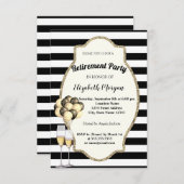 Invitation Glas de vin en rayures noires, Ballons, Parti de r (Devant / Derrière)