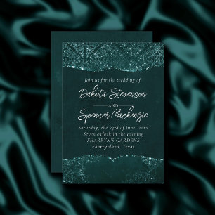 Invitation Glimmery Turquoise Grunge Riche verre vert foncé
