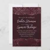 Invitation Glimmery Wine Grunge | Sangria Bordeaux Damask (Devant)