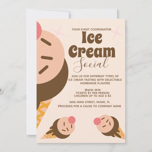 Invitation Glisseur Social Cône de Glace Groovy (Devant)