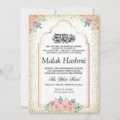 Invitation Gliter moderne Floral Baby islamique Aqiqa Aqeeqah (Devant)