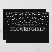 Invitation Gliter Noir Mignonne Tu Seras Ma Fille Fleur (Devant / Derrière)