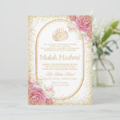 Invitation Gliter rose fleuri de luxe Aqiqa islamique Aqeeqah (Debout devant)