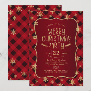 Invitation Gliterie d'or Flocon de neige Fête de Noël Rouge P