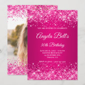 Invitation Gliterie rose chaud Framboise Ombre photo (Devant / Derrière)