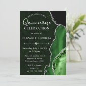 Invitation Glitter Agate Vert et Argent Quinceanera (Debout devant)