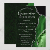 Invitation Glitter Agate Vert et Argent Quinceanera (Devant / Derrière)