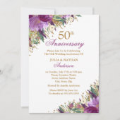 Invitation Glitter Améthyste Fleurs Violet 50e Anniversaire (Devant)