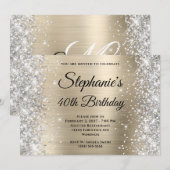 Invitation Glitter Argent Or Pâle Monogram 40e Anniversaire (Devant / Derrière)