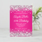 Invitation Glitter Argent Rose Chaud Monogramme 40e Anniversa (Debout devant)