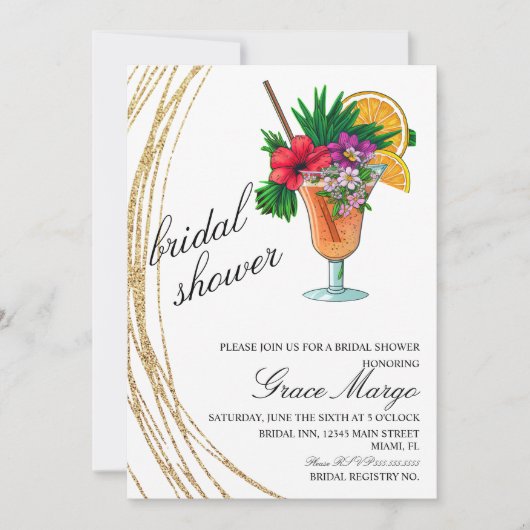 Invitation Glitter Cocktail Mariage sous forme d'aquarelle (Devant)