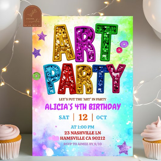 Invitation Glitter Colorful Sequin Art Party Birthday