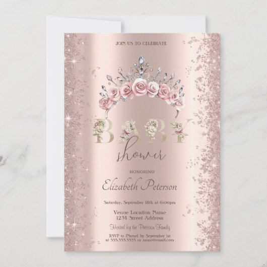 Invitation Glitter Confetti Floral Crown Baby Shower (Devant)