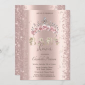 Invitation Glitter Confetti Floral Crown Baby Shower (Devant / Derrière)