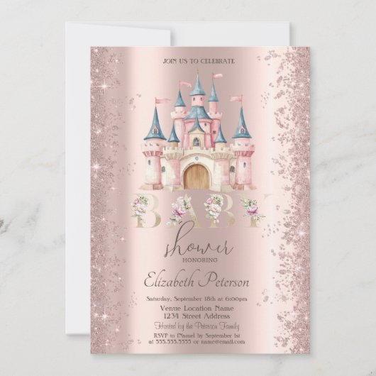 Invitation Glitter Confetti Frame Chic Castle Baby Shower (Devant)
