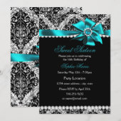 Invitation Glitter Damask & Ruban Bijou Saphyr pou (Devant / Derrière)