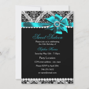 Invitation Glitter Damask & Ruban Bijou Saphyr pou