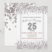 Invitation Glitter de confettis argentés pour 25e anniversair (Devant / Derrière)