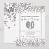 Invitation Glitter de confettis argentés pour un 60e annivers (Devant / Derrière)