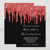 Invitation Glitter de couleur rouge foncé en feuille d'alumin (Devant / Derrière)