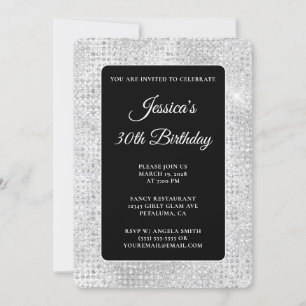Invitation Glitter de disco noir et blanc 30e anniversaire