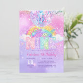 Invitation Glitter Disco Ball Pastel Cloud Nine Birthday (Debout devant)