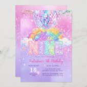 Invitation Glitter Disco Ball Pastel Cloud Nine Birthday (Devant / Derrière)