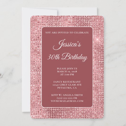 Invitation Glitter Disco Rose 30e Anniversaire (Devant)