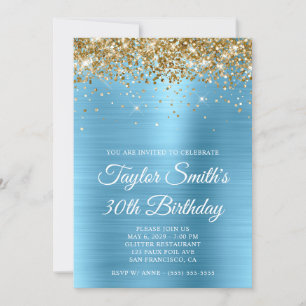 Invitation Glitter Doré Bébé Bleu Glam 30e Anniversaire