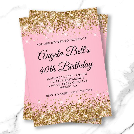 Invitation Glitter Doré Fancy Monogramme 40e Anniversaire
