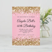 Invitation Glitter Doré Fancy Monogramme 40e Anniversaire (Debout devant)