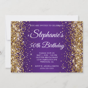 Invitation Glitter Doré Monogramme Royal Violet 50e Anniversa