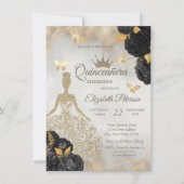 Invitation Glitter Dress,Butterfly Black Roses Quinceañera (Devant)
