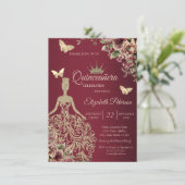 Invitation Glitter Dress,Butterfly Floral Red Quinceañera (Debout devant)