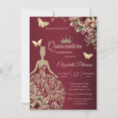 Invitation Glitter Dress,Butterfly Floral Red Quinceañera (Devant)