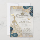 Invitation Glitter Dress,Butterfly Green Roses 15th Birthday (Devant)