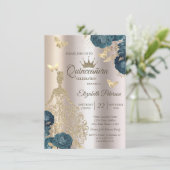 Invitation Glitter Dress,Butterfly Green Roses Champagne15th  (Debout devant)