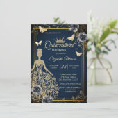 Invitation Glitter Dress,Butterfly Roses Navy BlueQuinceañera (Debout devant)