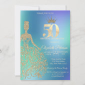 Invitation Glitter Dress, Diamonds Blue Ombre 50th Birthday (Devant)