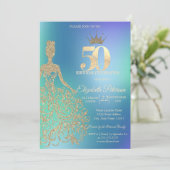 Invitation Glitter Dress, Diamonds Blue Ombre 50th Birthday (Debout devant)