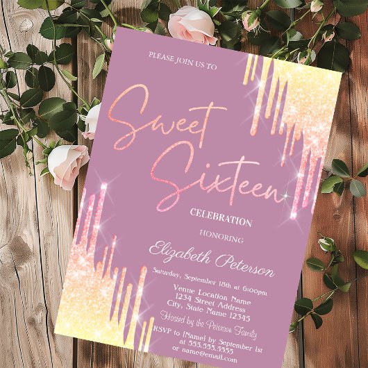 Invitation Glitter Drips Bleu Clair Sweet 16
