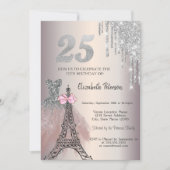 Invitation Glitter Drips Dress Eiffel Tower Bow 25th (Devant)