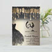 Invitation Glitter Drips Dress Wine Glass Gold 60th  (Debout devant)