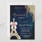 Invitation Glitter Drips,Eiffel Tower Bow Navy Blue  (Devant)