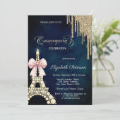 Invitation Glitter Drips,Eiffel Tower Bow Navy Blue  (Debout devant)