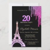 Invitation Glitter Drips,Eiffel Tower Diamonds 20th Birthday (Devant)