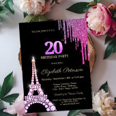 Invitation Glitter Drips,Eiffel Tower Diamonds 20th Birthday
