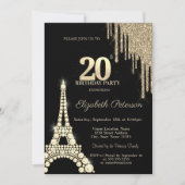 Invitation Glitter Drips,Eiffel Tower Diamonds 20th Birthday (Devant)