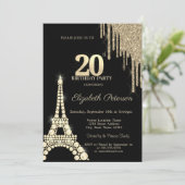 Invitation Glitter Drips,Eiffel Tower Diamonds 20th Birthday (Debout devant)