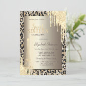 Invitation Glitter Drips, Eiffel Tower Leopard Print Sweet 16 (Debout devant)
